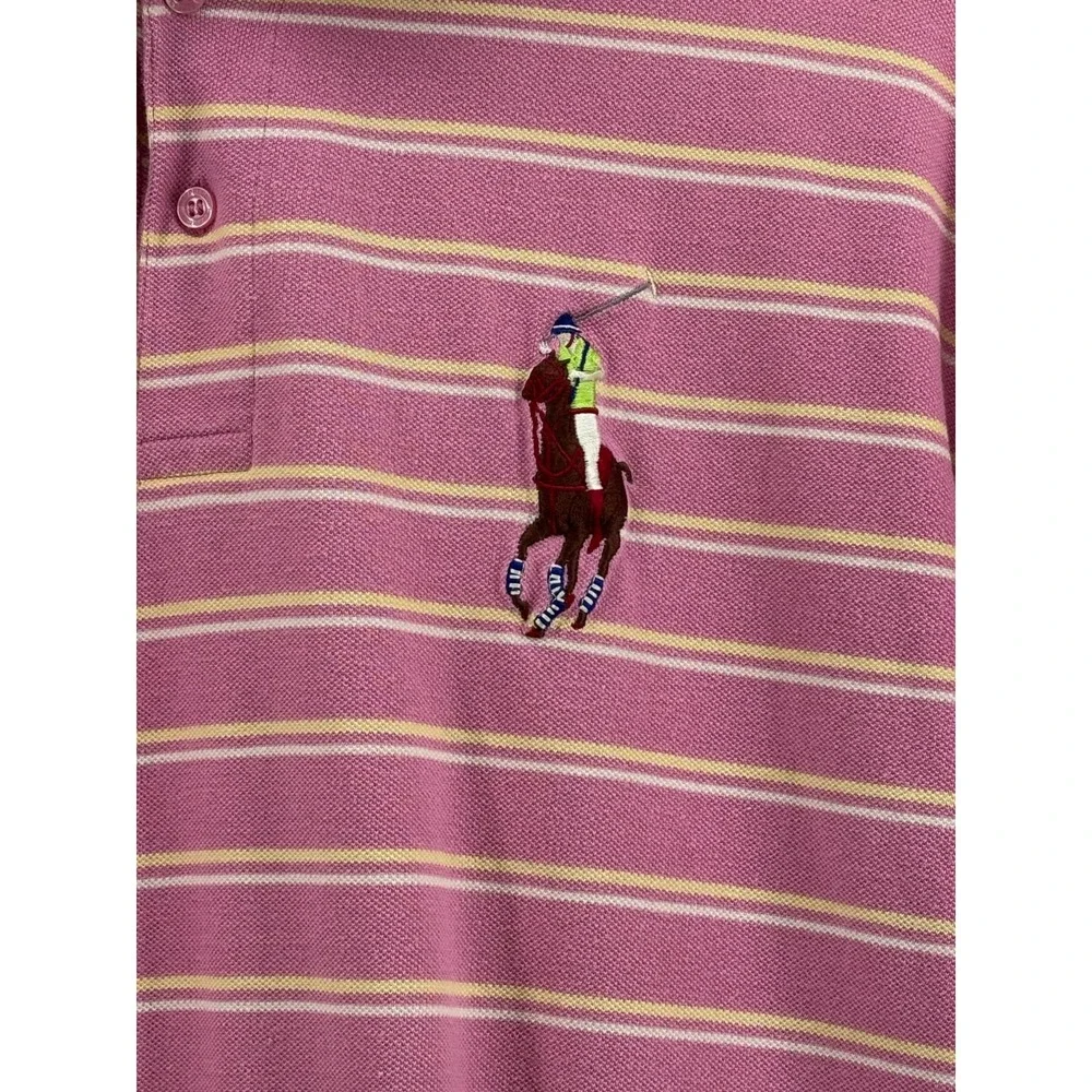 Ralph Lauren Polo Shirt Mens Pink Striped Embroidered Logo Short Sleeve‎ 2XL